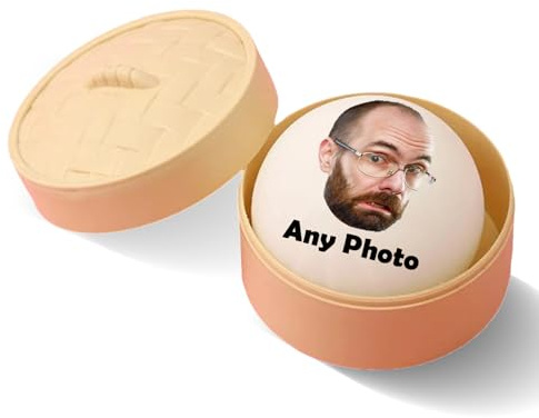Personalisierter Anti-Stressball für Erwachsene | Individuell mit Foto/Logo/Text | Langsam Aufgehender Quetschball in Bao Bun Form für Büro, Studium & Reise