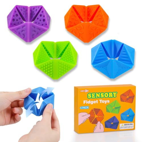 Zourglow 4 stycken texturerade fidgetleksaker mot stress, lugnande sensoriska leksaker för ADHD-koncentration, ångestdämpande föremål för barn och vuxna, flerfärgade