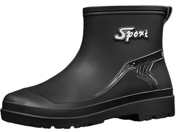 Scarpe da pioggia da uomo, impermeabili, stivali in gomma da uomo, a gambo corto, suola spessa, stivali da pesca, impermeabili, senza lacci, stivali in gomma, stivaletti corti, Nero , 42 EU