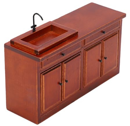 Alomejor Fregadero de Cocina en Miniatura a Escala 1:12, Muebles de Casa de Muñecas de Madera Vintage para Cocina y Baño, 5,55x1,89x3,15 Pulgadas