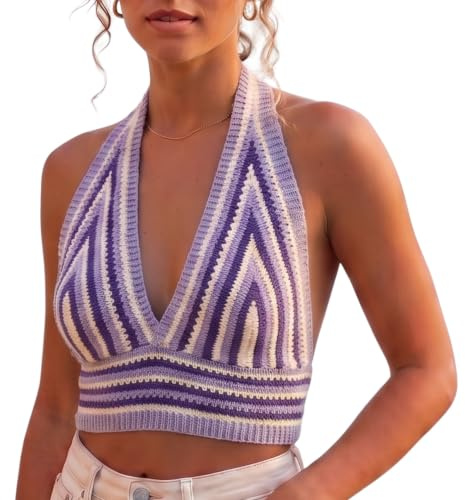 Qrelia Top mujer algodón rayas violeta blanco talla única Made in Italy