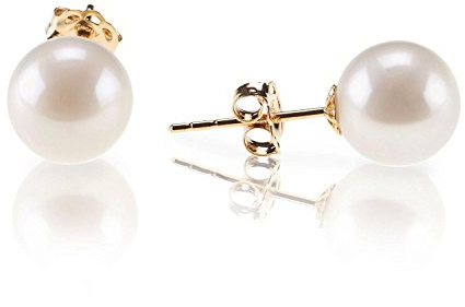 PAVOI 14K Yellow Gold Plated 925 Sterling Silver Round Stud White Simulated Shell Pearl Earrings - 6mm