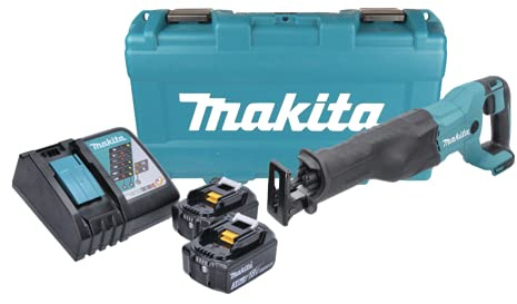 Makita DJR 186 RFK 18 V Li-Ion Scie récipro sans fil avec Boîtier de transport + 2x Batteries BL 1830 3,0 Ah + Chargeur rapide DC 18 RC