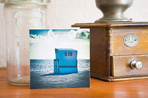 Strandkorb Sylt maritim Nordsee Urlaub Quadrat 10x10 cm Holzbild im Shabby-Stil Photo on Wood gifts gift for her handmade