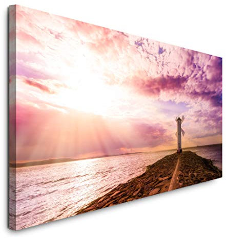 Paul Sinus Art GmbH Leuchtturm am Meer 120x 50cm Panorama Leinwand Bild XXL Format Wandbilder Wohnzimmer Wohnung Deko Kunstdrucke