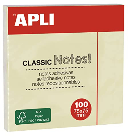 APLI 18145 - Notas adhesivas 75 x 75 color amarillo 12 u.