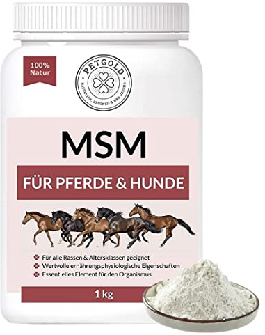 Petgold MSM Pferd Pulver 1000g für Hunde & Pferde Hochdosiert – Schwefel Methylsulfonylmethan – MSM Pulver Pferd & Hund