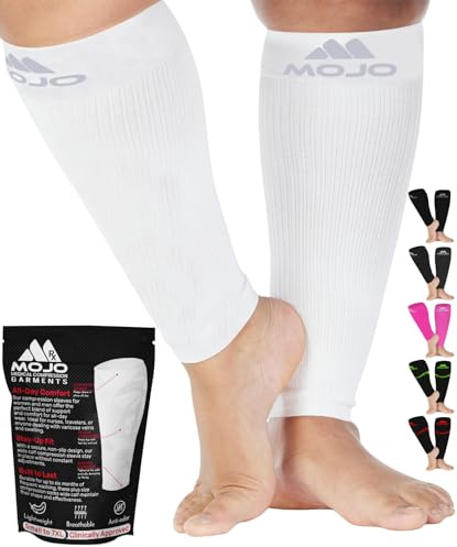 Mojo Compression Socks Sleeve for Women and Men 20-30mmHg Plus Size - Footless Compression Socks for Edema, Swelling, Bariatric Surgery Recovery - White, 4X-Large - A604