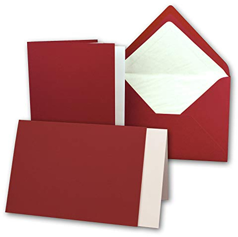 25 x Kartenpaket mit gefütterten Brief-Umschlägen und Einleger - gerippt - DIN A6/C6 - Dunkelrot - 10,5 x 14,8 cm - Nassklebung - NEUSER PAPIER