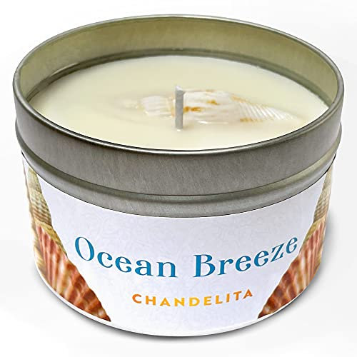 Chandelita Velas Aromáticas Grandes de Brisa Marina con Conchas Marinas y Cera de Soja Natural - Velas Decorativas - Vela Aromatica Perfumadas - Candles - Para relajación y Meditación