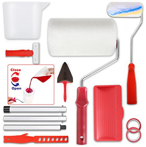 J.funyear Set rullo pittura con rullo per pittura con serbatoio Forniture per pittura bianca per interni, nessuna preparazione, nessun disordine, pittura in pochi minuti (12 pezzi)