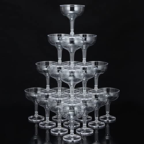 Potchen 100 Pcs Plastic Champagne Party Glasses 5 oz Clear Disposable Champagne Glasses Stackable Acrylic Martini Flutes Unbreakable Margarita Coupe for Wedding Birthday Party Bar