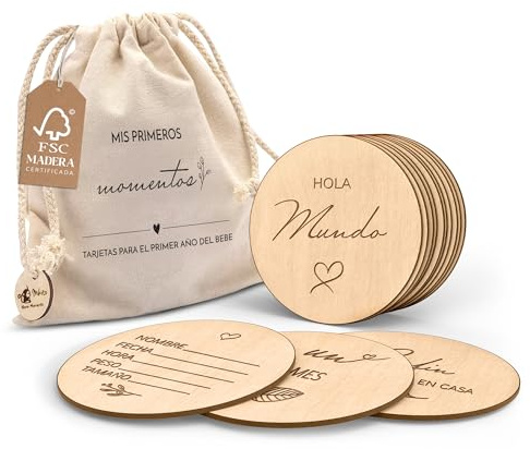 Mikito Tarjetas CUMPLE MES BEBE madera en ESPAÑOL - CAPTURA 30 MOMENTOS ESPECIALES del primer año de tu bebé - Perfecto como regalos bebes recien nacidos originales