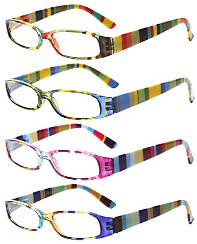 COJWIS 4 Pack Damen Lesebrille Mit Schönes Muster Brille Federscharnierleser für Frauen Reader (4 Farbe Mischen-2, 2.75, multiplier_x)