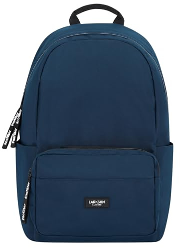 LARKSON Skolryggsäck flickor och pojkar tonåringar – No 3 – ryggsäck dam och herr för skola – 40 cm laptopfack – tillverkad av återvunnet PET – vattenavvisande, Mörkblå, En Storlek