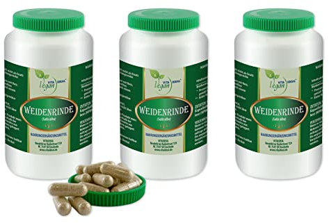 VITA IDEAL Vegan® Weidenrinde 3x 360 Kapseln - Salicis alba Cort - Tagesportion 460mg Weiden Rinde reines Pulver. Natürlich, pflanzlich und ohne Zusatzstoffe, original von VITAIDEAL.