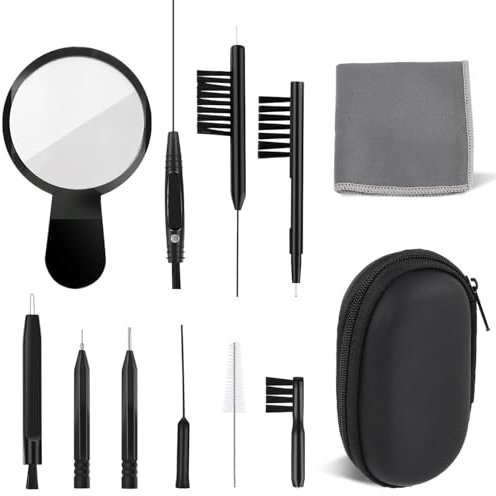 Hearing Aid Cleaning Kit, Earbuds Cleaner Kit, Hearing Amplifier Cleaner Accessories with Brush Wipes Magnifier Ventilation Rod Screwdriver with Case(13 Pieces)
