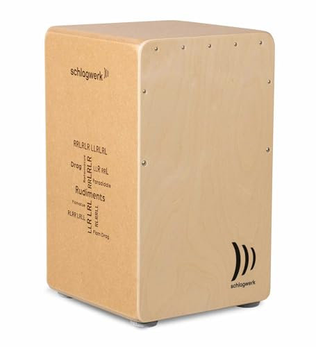 Schlagwerk CP80 Cajon Rudiments nature Large - Cajon Instrument mit zwei Snare Teppichen 50 x 30 x 30 cm - Naturholz Birke mit Design-Aufdruck - Made in Germany