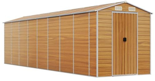 vidaXL Garden Shed, Outdoor Storage Shed with 4 Air Vents, Tool Shed for Lawn Garage Yard, Metal Garden Storage Unit, Light Brown Galvanised Steel
