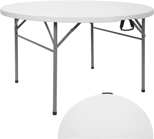 CAMP SOLUTIONS 4FT Round Folding Table 48 Inch, Bifold Plastic Dining Table for Wedding, Party, Garden, Patio