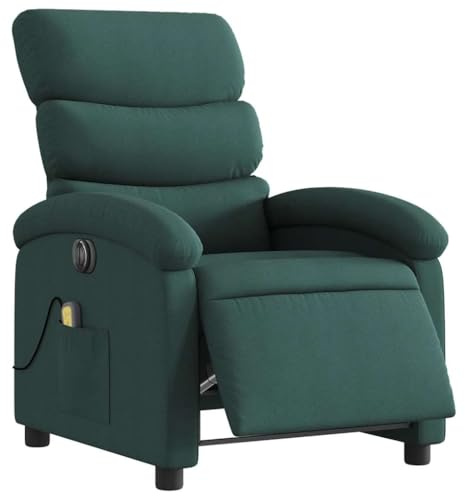 vidaXL Massagesessel, Elektrisch Relaxsessel mit Liegefunktion Vibrationsfunktion, Fernsehsessel für Wohnzimmer, Liegesessel TV Sessel, Dunkelgrün Stoff