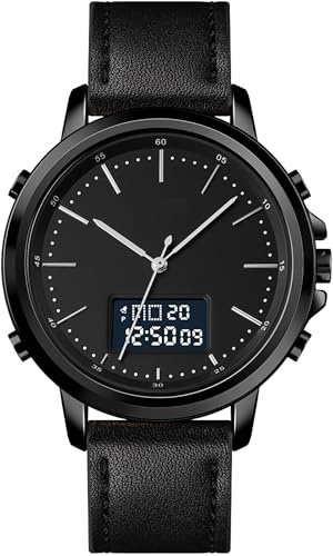 findtime Armbanduhr Herren Analog Digital Herrenuhren Schwarz Lederarmband mit Stoppuhr 12/24H LED Kalender Woche Datumsanzeige Klassische Elegantes Design