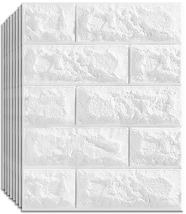 Panneaux muraux en Mousse 3D pour décoration Murale intérieure,carrelage de Plafond Autocollant imperméable,Panneaux muraux texturés en Brique 3D,Paquet de 20 Carreaux (35 x 38,5 cm),Blanc