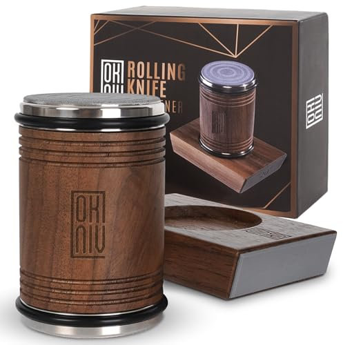 OKNIV Rolling Knife Sharpener UK – Durable Knife Sharpening System – for All Blade Types – Diamond & Ceramic Honing Discs – Easy to Use at Home or Professionally