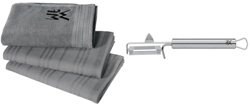 WMF Küchenhandtuch-Set 3-teilig, Baumwolle Küchentücher & Profi Plus Kartoffelschäler Pendelklinge 19 cm, Pendelschäler einschneidig