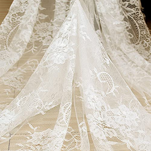 Anevous Bestickter Spitzenstoff,150x300cm Spitze Tischdecke,Deko Stoff,Vintage Bestickte Spitzestoff,Boho Tisch Dekor Spitze Stoff,für Nähen Hochzeit,Hochzeitskleid,Tisch Dekor,Party,Weiß
