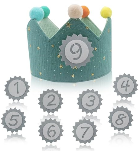 KASESSS Corona de Cumpleaños con Números Intercambiables 1-9, Estrella de Tela, Primer Cumpleaños Niño Niña, Gorro para Decoración de Fiesta