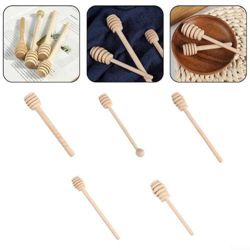 Cucchiaio per miele in legno di alta qualità, confezione da 20, cucchiaio a spirale per miele, bastoncino ecologico per mescolare (04)