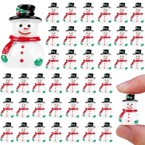 QAUYETM 60 Pcs Mini Snowman Figurines Christmas Figurines to Hide Tiny Small Resin Snowman Figures Decorations Micro Landscape Crafts Garden Dollhouse Ornaments for DIY Xmas Home Party Decor