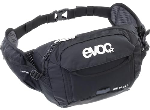 EVOC HIP Pack 3 Hüfttasche, Bauchtasche (komfortable Gürteltasche mit Trinkblasenfach, AIR Flow Contact System, Volumen: 3 l), Schwarz