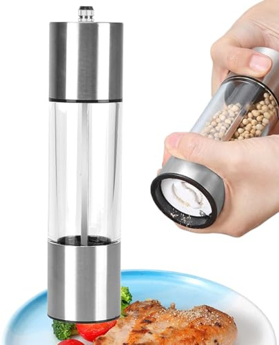 Pepper Grinder | Manual Pepper Mill Kitchen Accessory,Refillable Stainless Steel Pepper Mill with Adjustable Coarseness for Home Kitchen Outdoor Cooking, 8 Inch