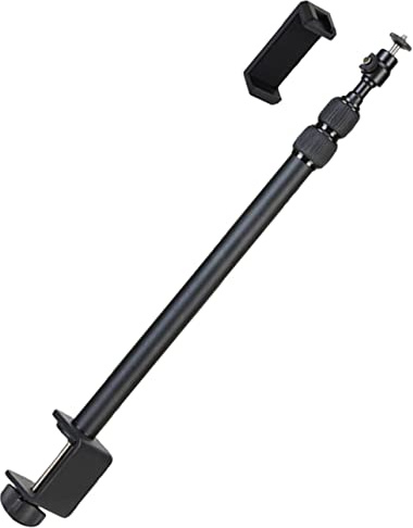 Verstellbarer Webcam Ständer für Schreibtisch, Kamerastativ | 5cm, 5 bis 93, Schwarz, Kugelkopf und Teleskopstange 38, 1/4-zoll Anschluss, für Actionkamera und Ringlicht