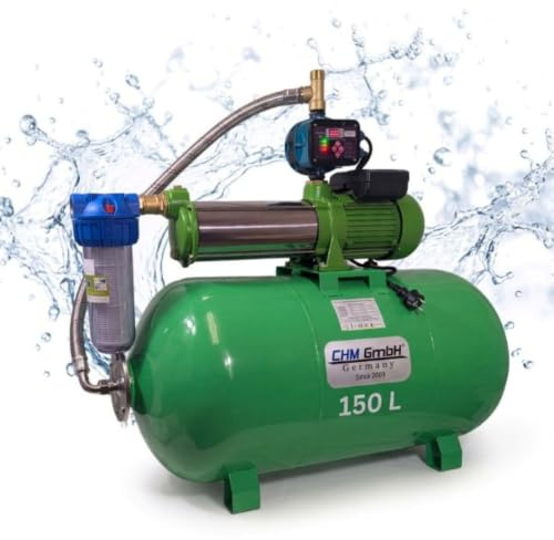 Hauswasserwerk 150L CHM Gartenpumpe Edelstahl mit Druckschalter einstellbar | 2200W · 10 bar · 8600 L/h · 110m Förderhöhe · Mehrstufige Kreiselpumpe · Pumpensteuerung mit LCD Display · Trockenlaufschutz