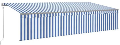 Tenda da sole con sensore di vento automatico a LED, pieghevole, per giardino, balcone, terrazza, protezione dai raggi UV, 3 x 2,5 m, blu e bianco