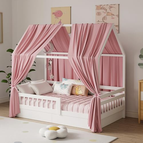 Zdada Letto a baldacchino, in mussola con 2 baldacchino, in tessuto per letto di casa, ragazze, ragazzi, baldacchino, cameretta dei bambini, decorazione, 67 x 270 cm, rosa