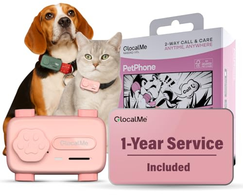 GlocalMe PetPhone, GPS Tracker per cane e gatto, chiamata bidirezionale, posizionamento globale, tracciamento in tempo reale, monitor della salute, mini GPS Tracker con abbonamento di 1 anno