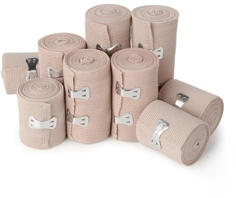 Dfuqanb 9 Pieces Premium Elastic Bandage with 2 Clips, Reusable Compression Wraps, Cohesive Fixation Bandage, Compression Bandage, Sports Bandage, Air Permeable, for Wrists, Ankles, Knees