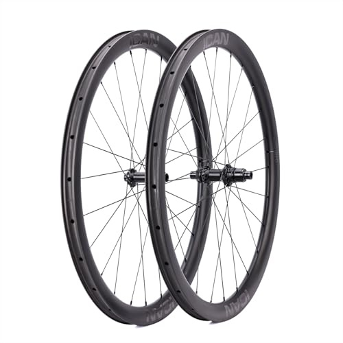 ICAN G40/G50 1320 g/1375 g Carbon Gravel Bike Disc Laufradsatz 700C Hakenfelgen 25 mm Innenbreite 36T Ratschennabe (Kompatibel mit XDR 12-Fach, G40)