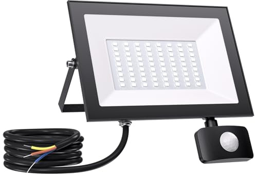 Allin 50W Projecteur LED Extérieur avec Détecteur de Mouvement, 5000 Lumens, 6500K, IP66 Étanche Projecteur LED Extérieur, Eclairage Exterieur avec Detecteur pour Jardin, Garage, Patio et Entrée