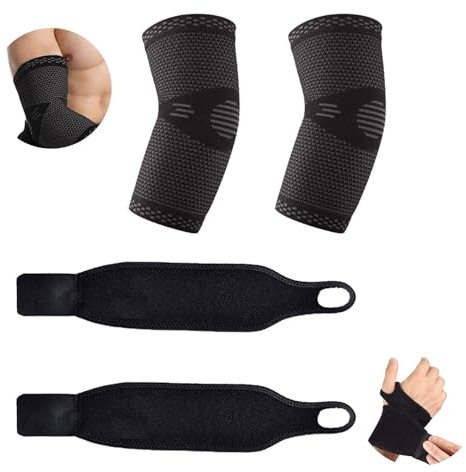 KATLKIU tutore gomito + tutore polso, gomitiera per epicondilite polsiera per tendinite polso, combinazione di indumenti protettivi per lo sport, compressione elastica, set da 2 pezzi