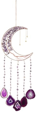 PATIKIL 24 Large Agate Gemstone Sun Dream Catcher, 7 Chakra Tree of Life Moon Crystal Stones Handmade Dreamcatcher for Adults Bohemian Bedroom Wall Hanging, Garden Decor, Purple