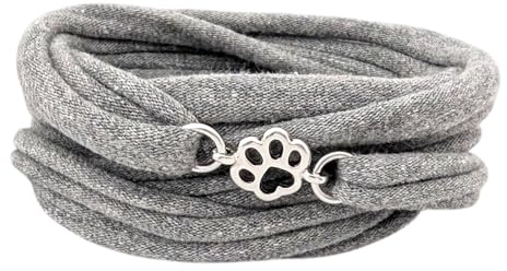 Andrea Traub - FASHION Armband aus Stoff - Wickelarmband handgefertigt mit versilberter Hundepfote - Geschenkidee für Hundeliebhaber und Hundebesitzer