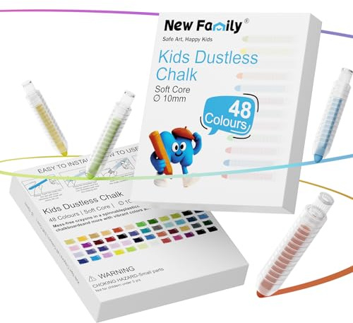 NewFamily 48-Color Dustless Chalk Set with Holders, Non-Toxic Washable Chalk for Kids, Blackboard & Sidewalk Art, Home Projects
