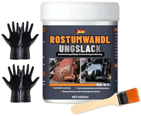 SFNN 2-in-1 Rostumwandler & Metall Grundierung, Schwarz Metallschutzlack mit Pinsel & 2 Paar Handschuhen, Rostschutz Farbe für Metall, Auto Rostentferner & Versiegelung, Hitzebeständig (1000ml)