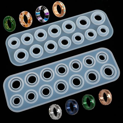 Xindojuz, Set di 2 stampi per anelli in resina, 7 diverse dimensioni, stampi per gioielli in resina epossidica, stampi in silicone per anelli fai da te, orecchini, collane, ciondoli, portachiavi