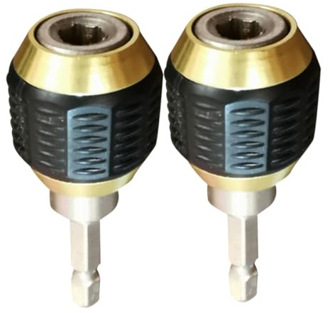 VILLFUL Adaptador de Cambio Rápido para Taladro Cabeza Hexagonal de 60Mm Portabrocas Metálico 1/4 sin Llave Juego de 2 Piezas para Atornillador de Impacto Uso Profesional y Bricolaje